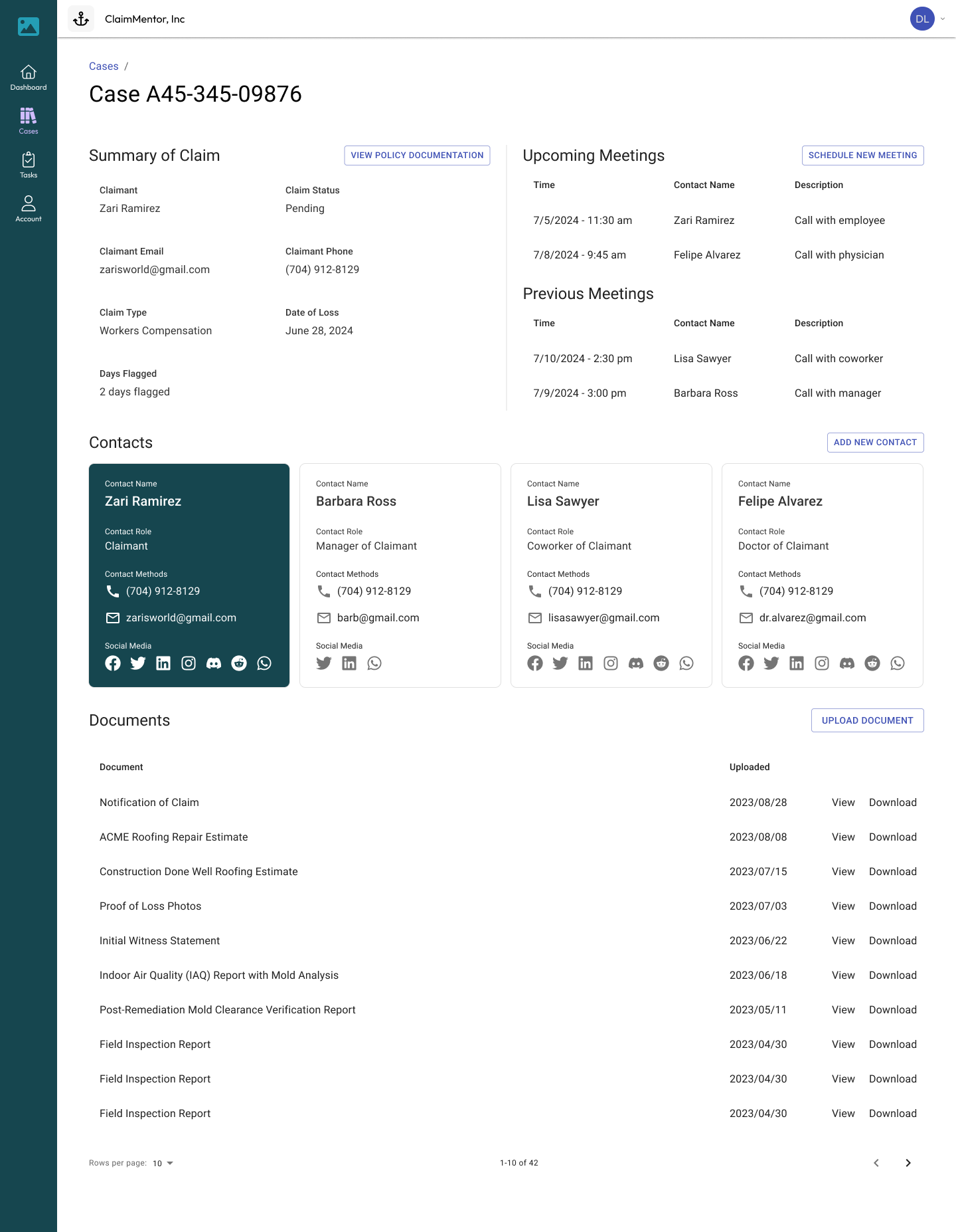 Meeting screen of ClaimMentor