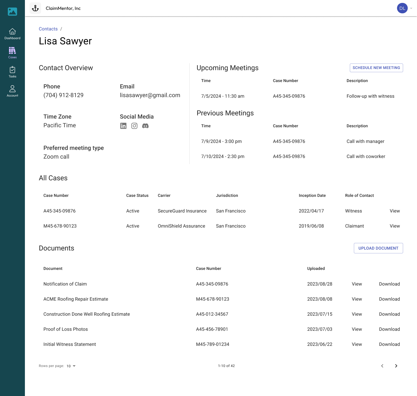 Meeting screen of ClaimMentor