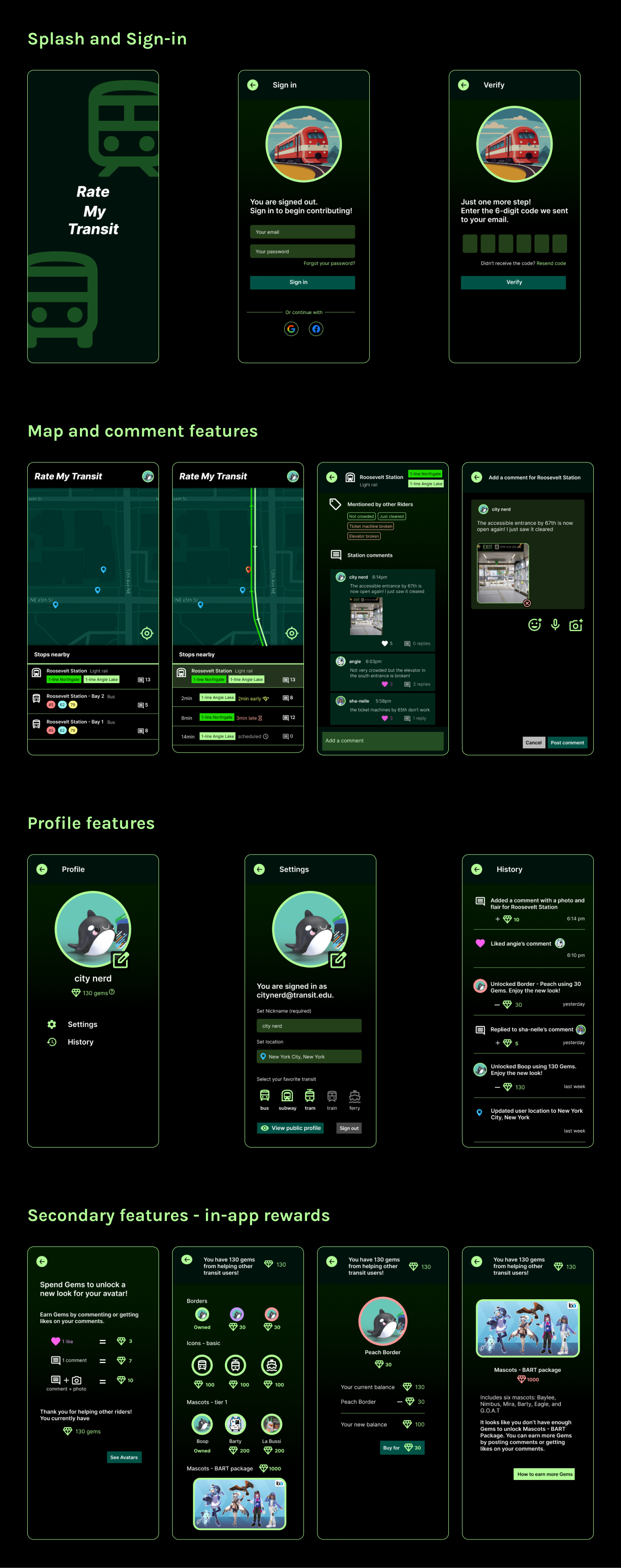 High Fidelity prototype of rate my transit