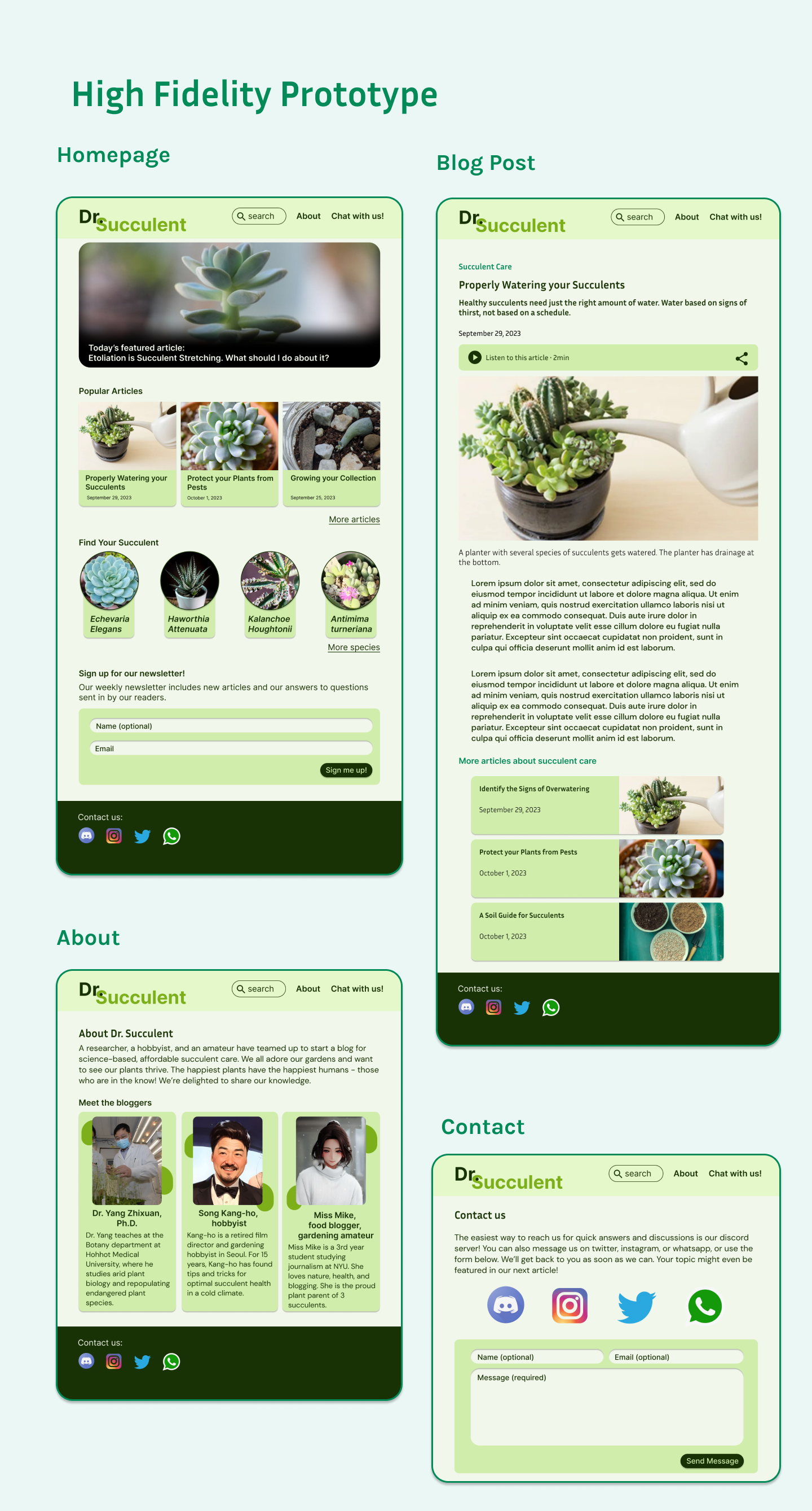 High fidelity prototype for Dr. Succulent
